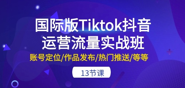 国际版Tiktok抖音运营流量实战班：账号定位/作品发布/热门推送/等等-13节-泡泡网赚