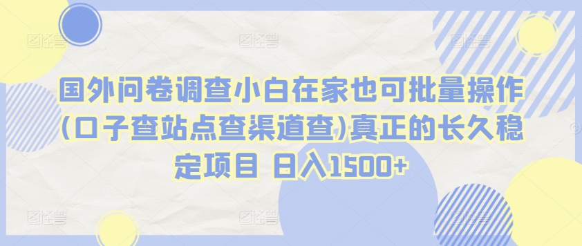 国外问卷调查小白在家也可批量操作(口子查站点查渠道查)真正的长久稳定项目 日入1500+-泡泡网赚