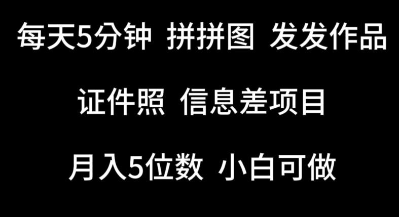 每天5分钟，拼拼图发发作品，证件照信息差项目，小白可做-泡泡网赚