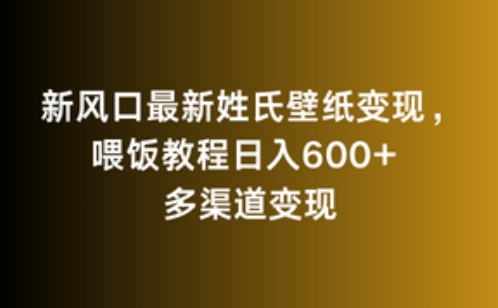 新风口最新姓氏壁纸变现，喂饭教程日入600+-泡泡网赚