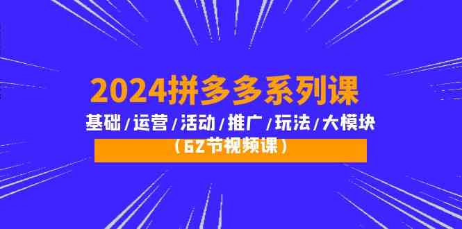 （10019期）2024拼多多系列课：基础/运营/活动/推广/玩法/大模块（62节视频课）-泡泡网赚