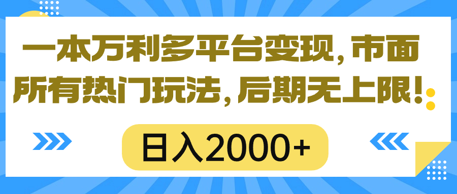 （10311期）一本万利多平台变现，市面所有热门玩法，日入2000+，后期无上限！-泡泡网赚