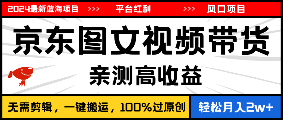 2024最新蓝海项目，逛逛京东图文视频带货，无需剪辑，月入20000+-泡泡网赚