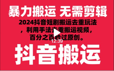 2024最新抖音搬运技术，抖音短剧视频去重，手法搬运，利用工具去重，秒过原创！-泡泡网赚