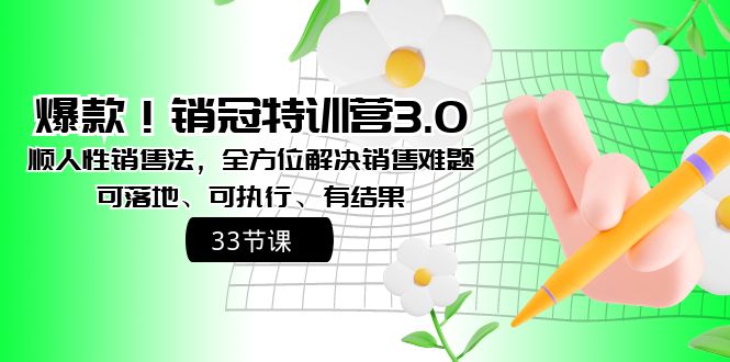 爆款！销冠特训营3.0之顺人性销售法，全方位解决销售难题、可落地-泡泡网赚