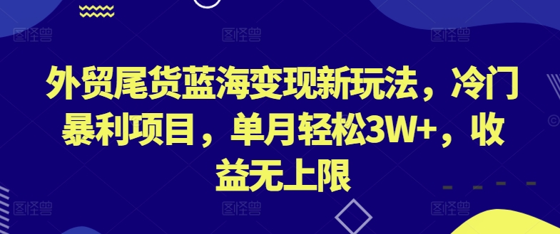 外贸尾货蓝海变现新玩法，冷门暴利项目，单月轻松3W+，收益无上限-泡泡网赚