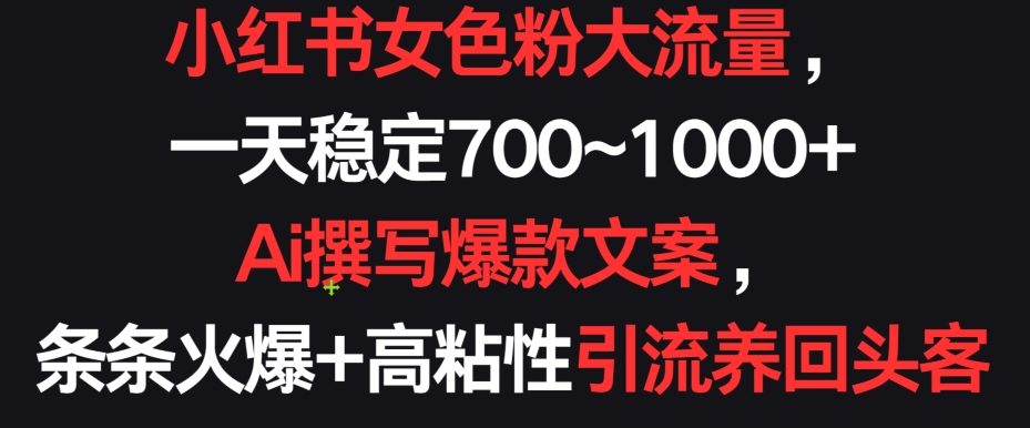 小红书女色粉大流量，一天稳定700~1000+  Ai撰写爆款文案，条条火爆+高粘性引流养回头客-泡泡网赚