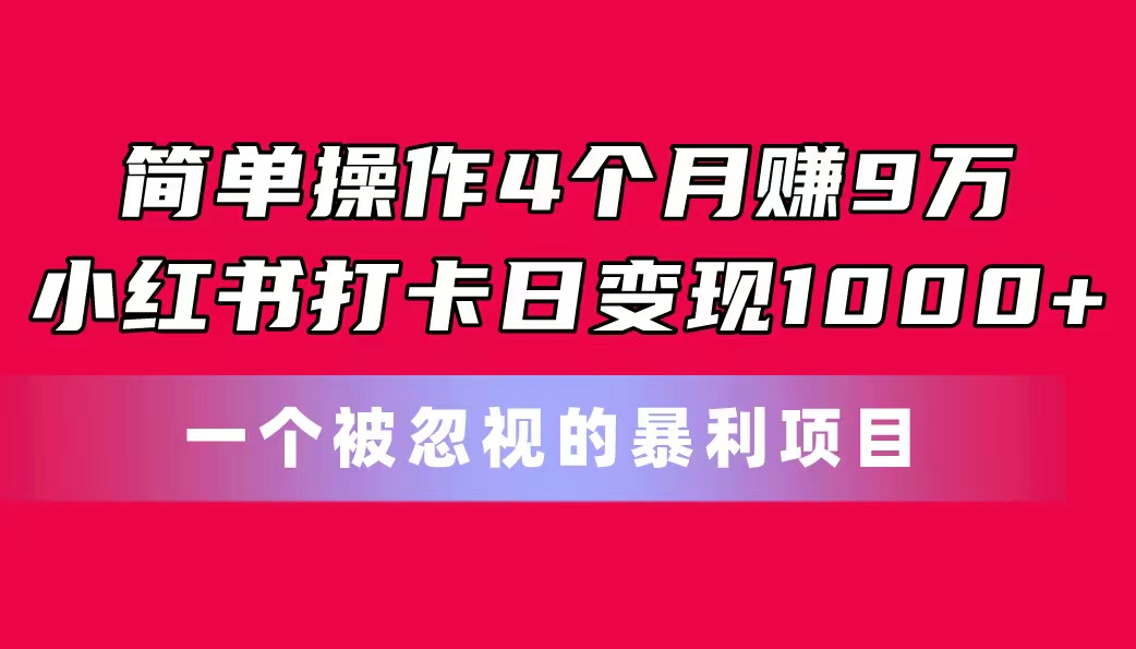 简单操作4个月赚9万！小红书打卡日变现1000+！一个被忽视的暴力项目-泡泡网赚