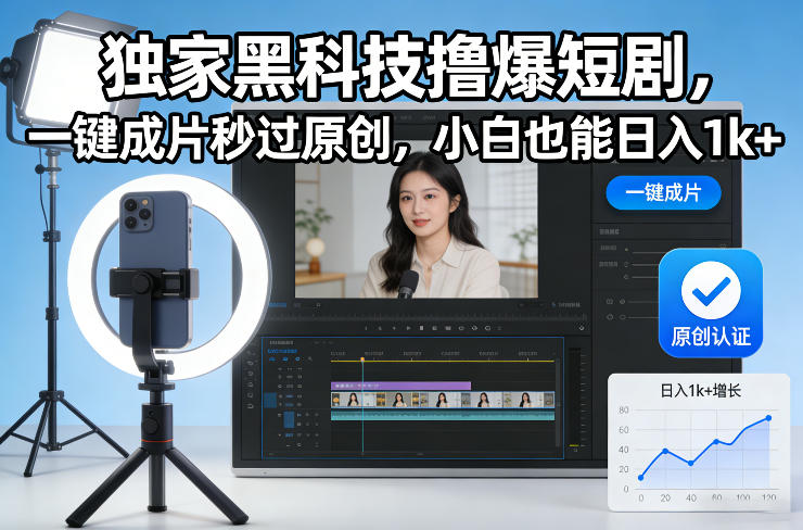 独家黑科技撸爆短剧，一键成片秒过原创，小白也能日入1k+【揭秘】-泡泡网赚
