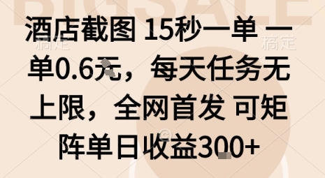 酒店截图15秒一单，一单0.6米，每天任务无上限，全网首发可矩阵单日收益3张【揭秘】-泡泡网赚