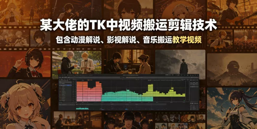 某大佬的TK中视频搬运剪辑技术，包含动漫解说、影视解说、音乐搬运教学视频-泡泡网赚