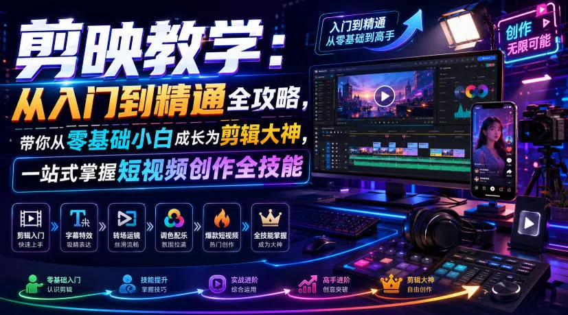 剪映教学：从入门到精通全攻略，带你从零基础小白成长为剪辑大神，一站式掌握短视频创作全技能-泡泡网赚