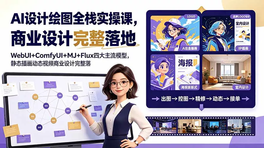 AI设计绘图全栈实操课，WebUI+ComfyUI+MJ+Flux四大主流模型，静态插画动态视频商业设计完整落地教程-泡泡网赚