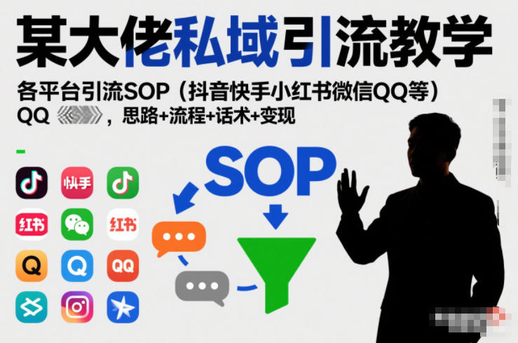 某大佬私域引流教学，各平台引流SOP(抖音快手小红书微信QQ等)，思路+流程+话术+变现-泡泡网赚