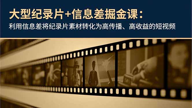 大型纪录片+信息差掘金课：利用信息差将纪录片素材转化为高传播、高收益的短视频-泡泡网赚