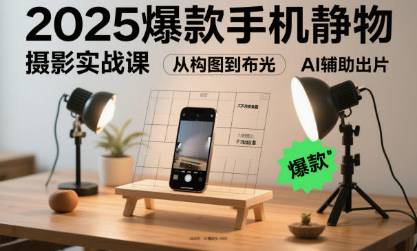 2025爆款手机静物摄影实战课，从构图到布光，不用贵设备，AI辅助出片-泡泡网赚