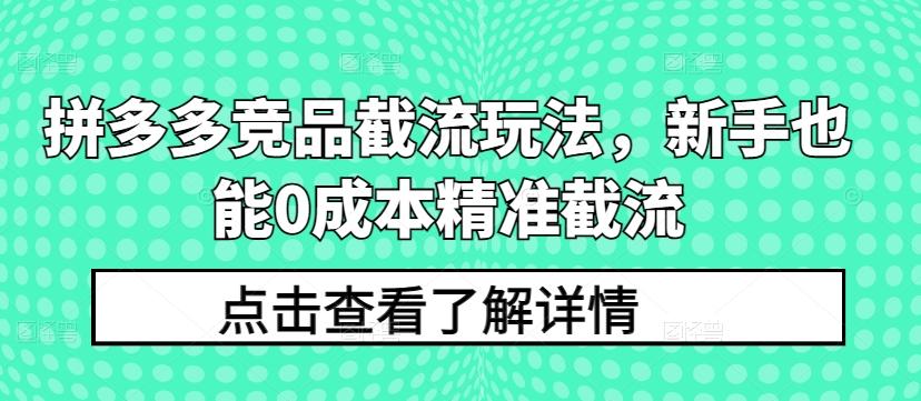 拼多多竞品截流玩法，新手也能0成本精准截流-泡泡网赚