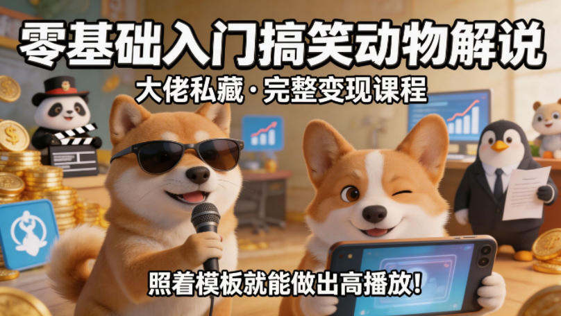 零基础入门搞笑动物解说，大佬私藏完整变现课程，照着模板就能做出高播放-泡泡网赚