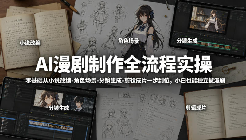 AI漫剧制作全流程实操，零基础从小说改编-角色场景-分镜生成-剪辑成片一步到位，小白也能独立做漫剧-泡泡网赚