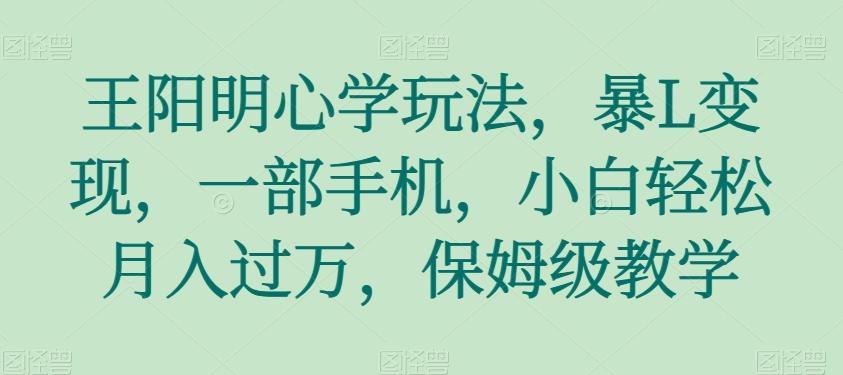 王阳明心学玩法，暴L变现，一部手机，小白轻松月入过万，保姆级教学【揭秘】-泡泡网赚