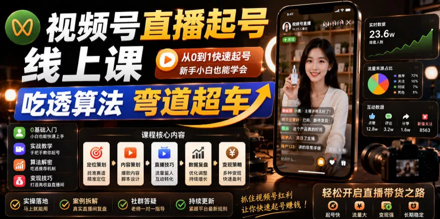 视频号直播起号线上课，吃透算法弯道超车(2026年6月)-泡泡网赚