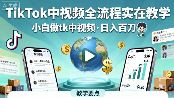 TikTok中视频全流程实操教学，小白做tk中视频，日入百刀-泡泡网赚