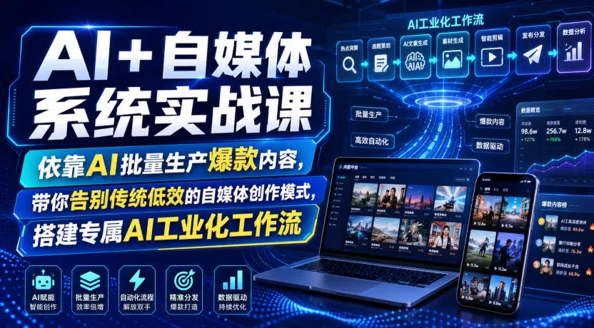 AI+自媒体系统实战课，依靠AI批量生产爆款内容，带你告别传统低效的自媒体创作模式，搭建专属AI工业化工作流-泡泡网赚
