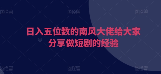 日入五位数的南风大佬给大家分享做短剧的经验-泡泡网赚