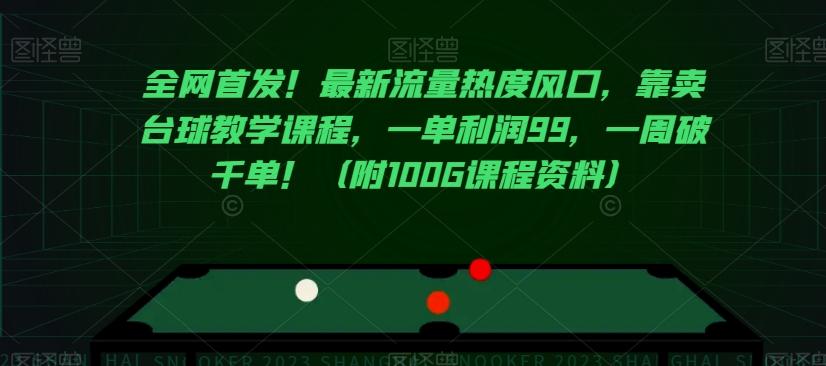 全网首发！最新流量热度风口，靠卖台球教学课程，一单利润99，一周破千单！（附100G课程资料）-泡泡网赚