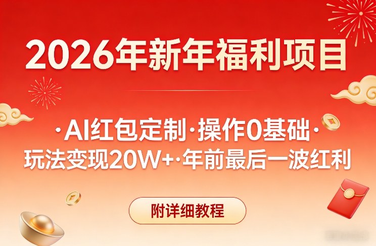 新年福利项目，AI红包定制，操作0基础，玩法变现20W+年前最后一波红利，附详细教程-泡泡网赚
