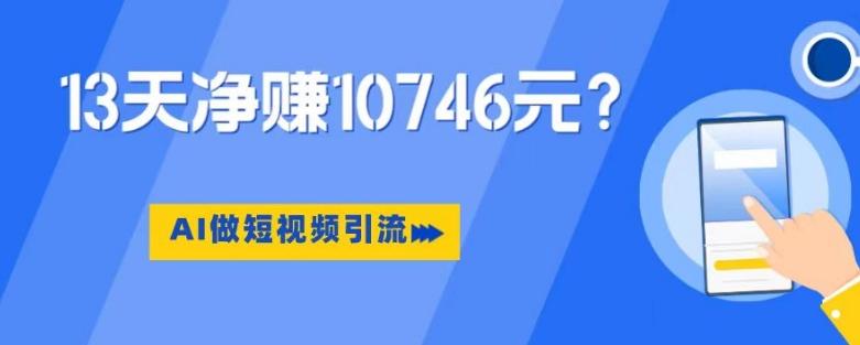 利用AI做短视频引流，卖398的虚拟产品，13天净赚10746元？-泡泡网赚