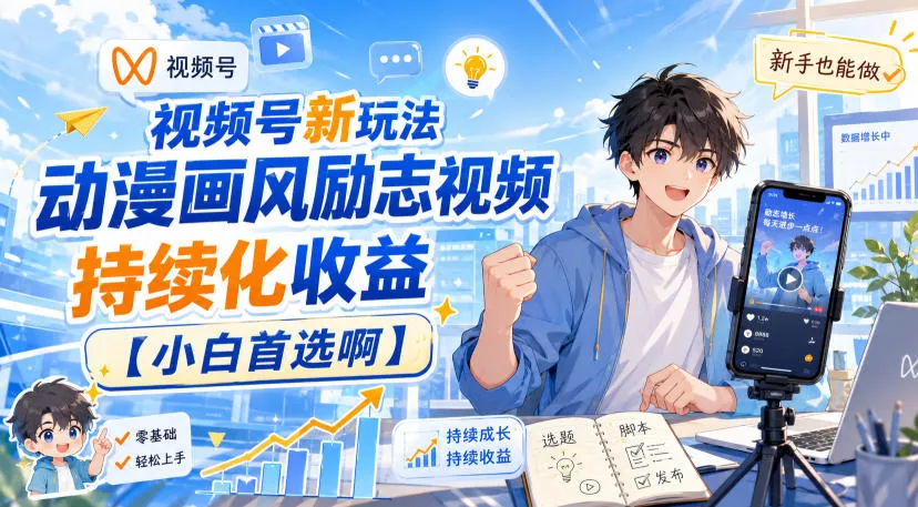 视频号新玩法动漫画风励志视频，持续化收益【小白首选啊】-泡泡网赚