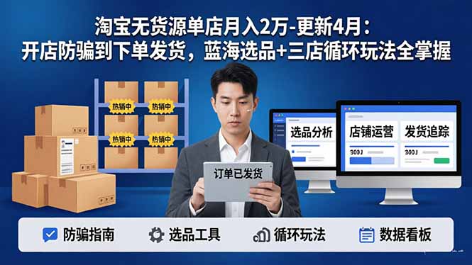 淘宝无货源5.0单店月入2万-更新4月：开店防骗到下单发货，蓝海选品+三店循环玩法全掌握-泡泡网赚