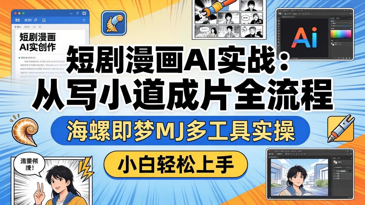 短剧漫画AI实战：从写小说到成片全流程，海螺即梦MJ多工具实操，小白轻松上手-泡泡网赚