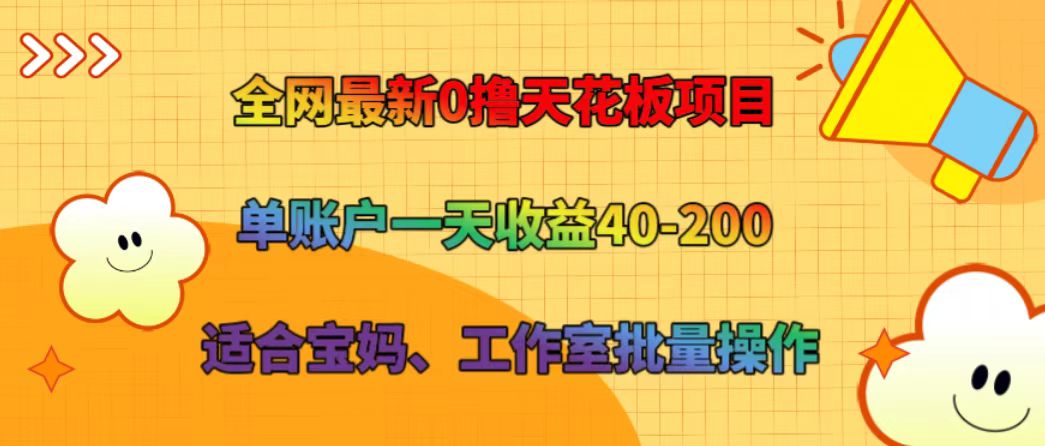 全网最新0撸天花板项目 单账户一天收益40-200 适合宝妈、工作室批量操作-泡泡网赚