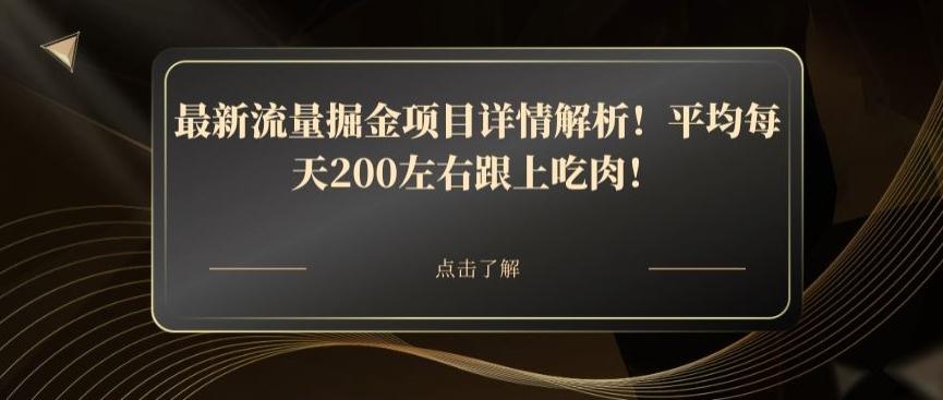 最新流量掘金项目详情解析！平均每天200左右跟上吃肉！-泡泡网赚