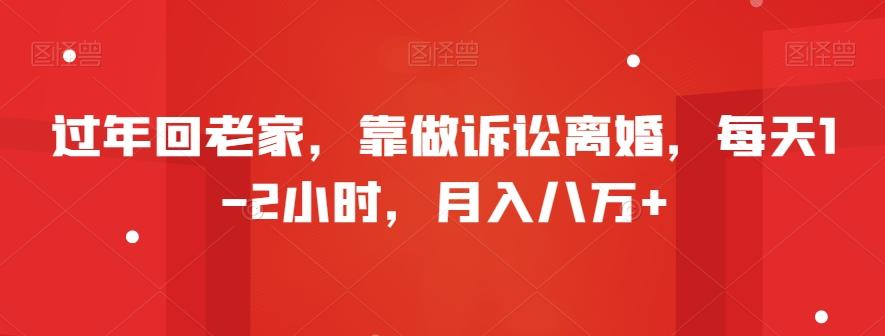 过年回老家，靠做诉讼离婚，每天1-2小时，月入八万+-泡泡网赚