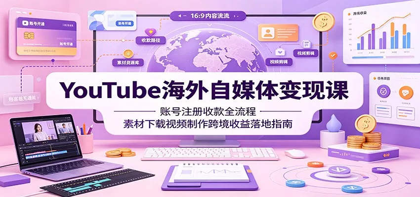 YouTube海外自媒体变现课：账号注册收款全流程，素材下载视频制作跨境收益落地指南-泡泡网赚