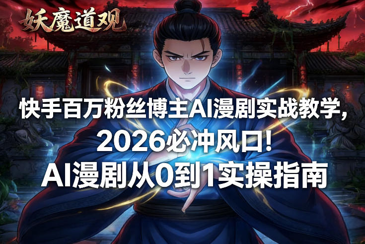快手百万粉丝博主AI漫剧实战教学，2026必冲风口！AI漫剧从0到1实操指南-泡泡网赚