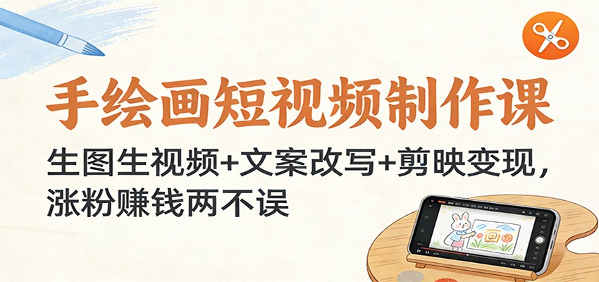 手绘画短视频制作课：生图生视频+文案改写+剪映变现，涨粉赚钱两不误-泡泡网赚
