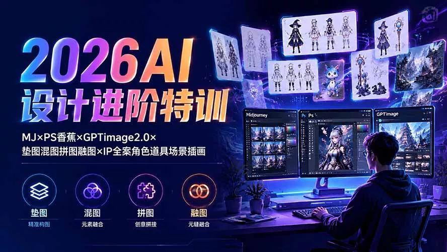 2026AI设计进阶特训：MJ×PS香蕉×GPTimage2.0×垫图混图拼图融图×IP全案角色道具场景插画-泡泡网赚