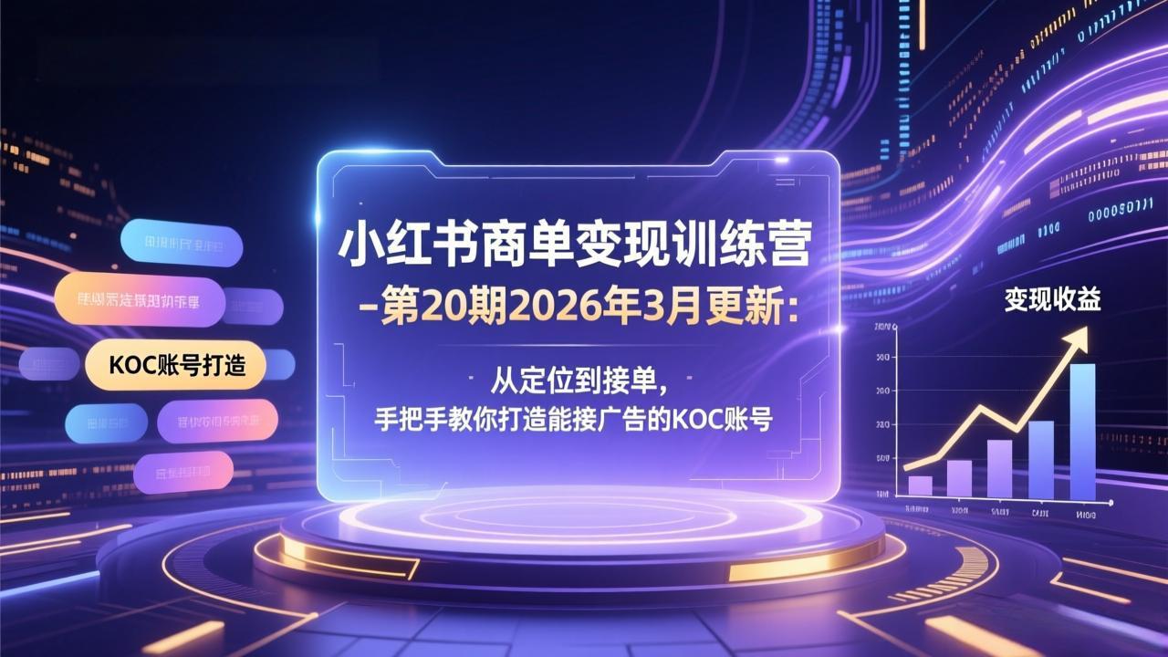 小红书商单变现训练营-第20期26年3月更新：从定位到接单，手把手教你打造能接广告的KOC账号-泡泡网赚