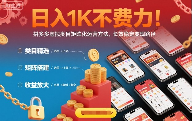 日入1K不费力！拼多多虚拟类目矩阵化运营方法，长效稳定变现路径-泡泡网赚