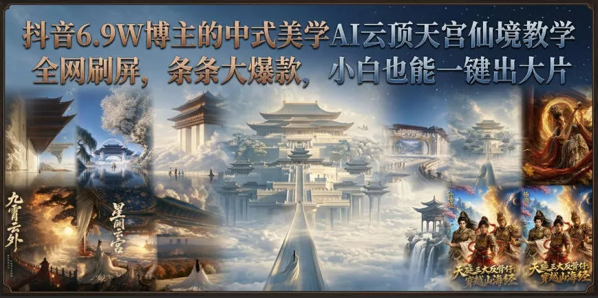 抖音6.9W博主的中式美学AI云顶天宫仙境教学，全网刷屏，条条大爆款，小白也能一键出大片-泡泡网赚