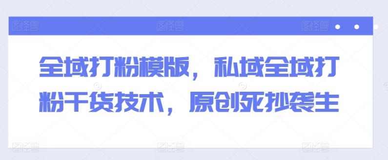 全域打粉模版，私域全域打粉干货技术，原创死抄袭生-泡泡网赚