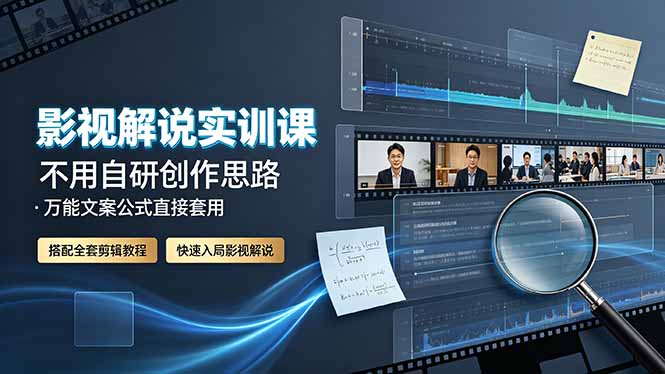 影视解说实训课：不用自研创作思路，万能文案公式直接套用，搭配全套剪辑教程，快速入局影视解说-泡泡网赚