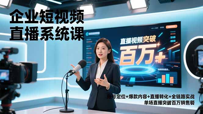 企业短视频直播系统课，账号定位+爆款内容+直播转化+全链路实战，单场直播突破百万销售额-泡泡网赚