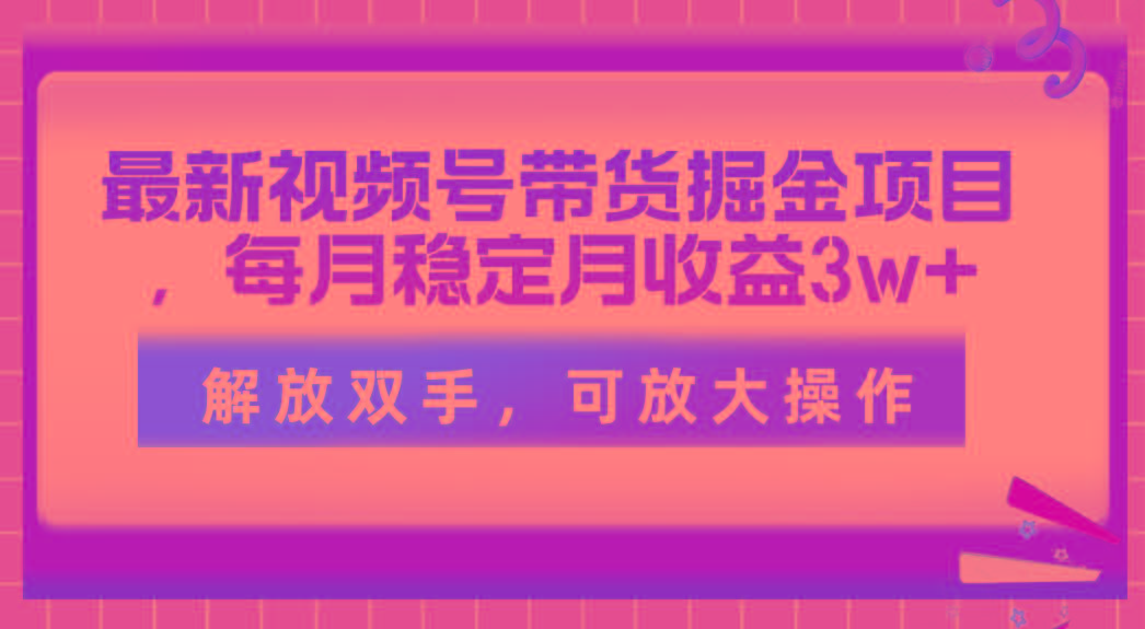 最新视频号带货掘金项目，每月稳定月收益3w+，解放双手，可放大操作-泡泡网赚