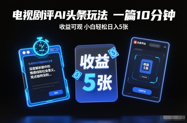 电视剧评AI头条玩法，一篇10分钟，收益可观，小白轻松日入5张+【独家】-泡泡网赚