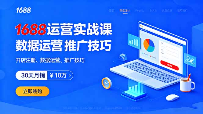1688运营实战课：开店注册、数据运营、推广技巧，30天月销破10万+-泡泡网赚